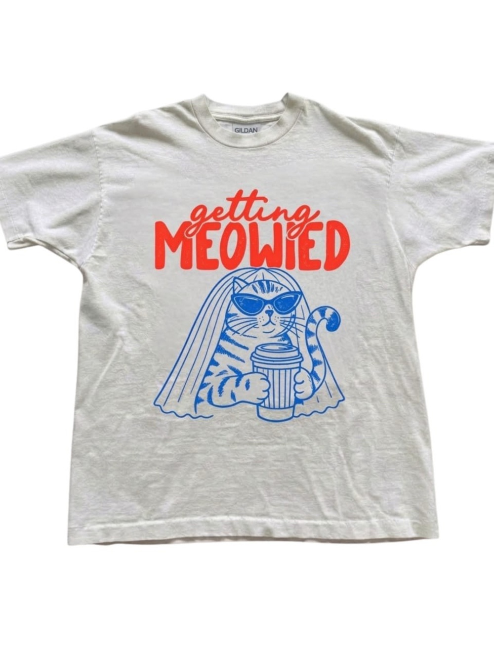 Gildan White "Getting Meowied" Cat Graphic Tee